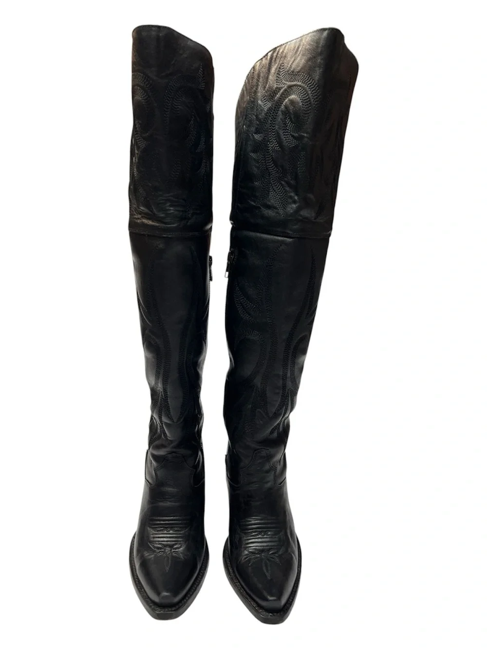Dan Post Black Over-the-Knee Western Zip Boots with Embroidered Panels
